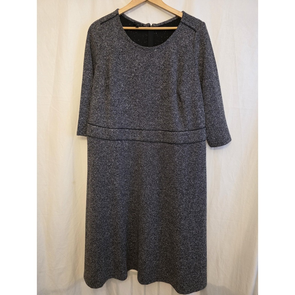 Talbots Dress Womens 14W Gray Herringbone Sweater Fit & Flare Midi Work Office‎